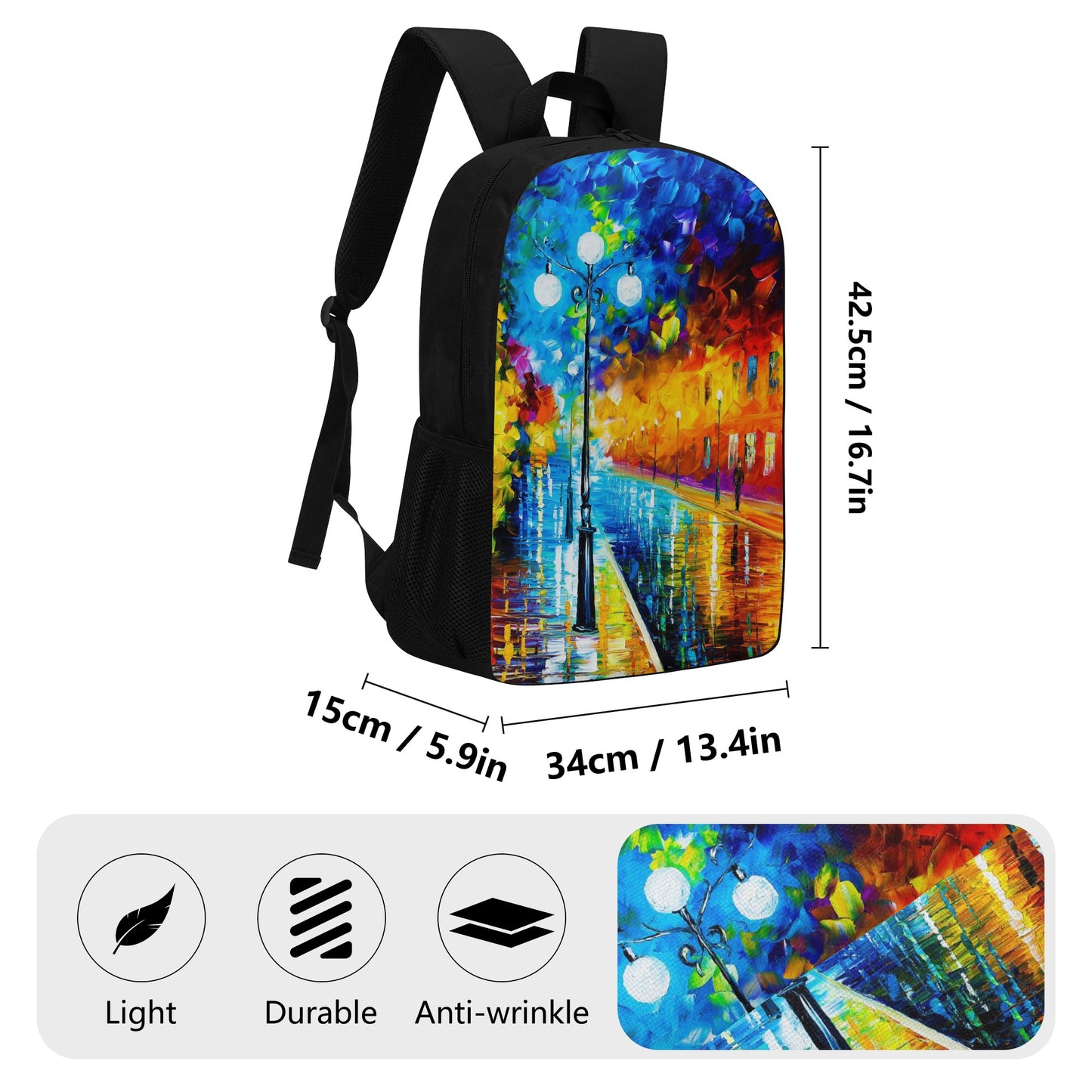 17 Inch Laptop Backpack Afremov BLUE LIGHTS AT NIGHT