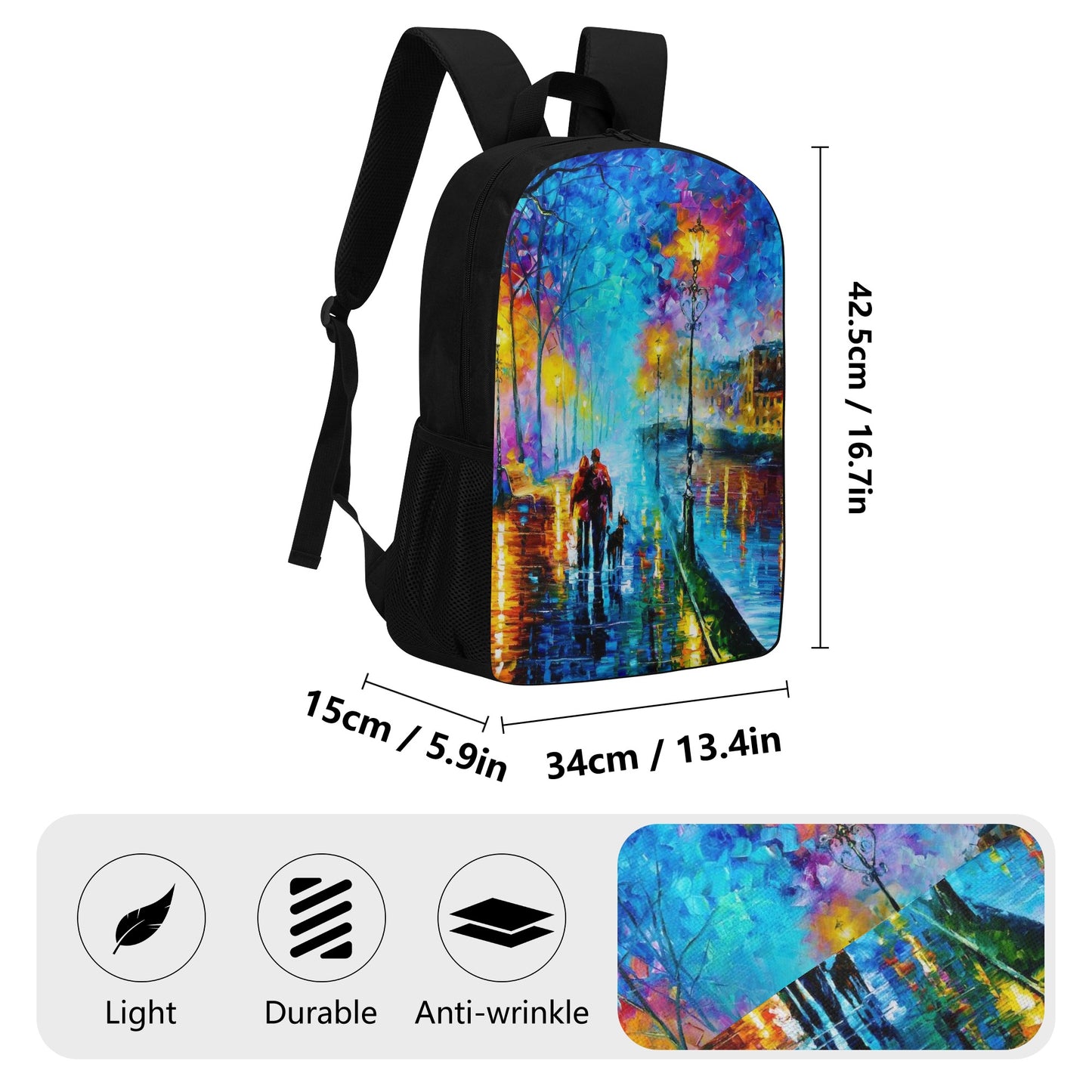 17 Inch Laptop Backpack Afremov MELODY OF THE NIGHT