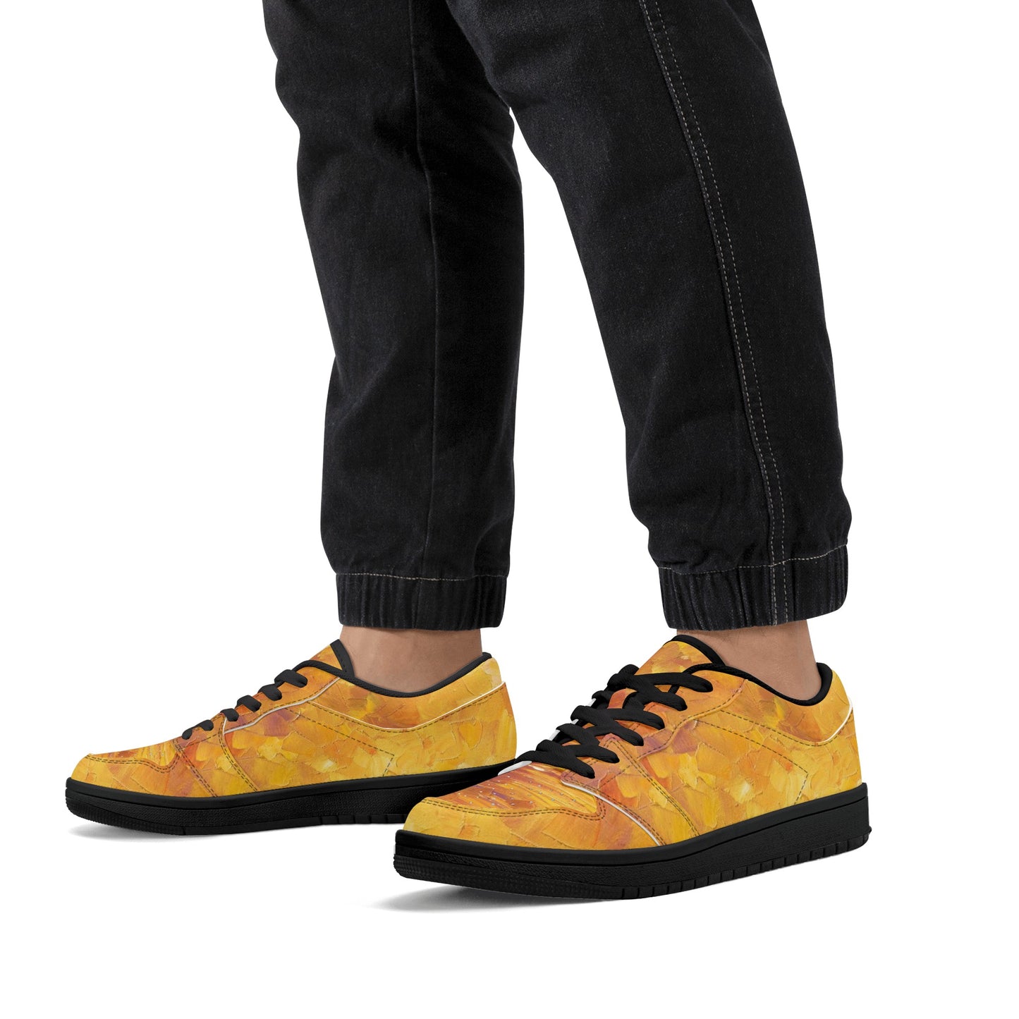 Men's Black Low Top Leather Sneakers Afremov ORANGE FOG
