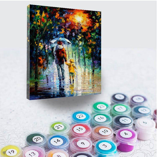 Leonid Afremov RAINY WALK WITH DADDY Paint By Numbers Full Kit