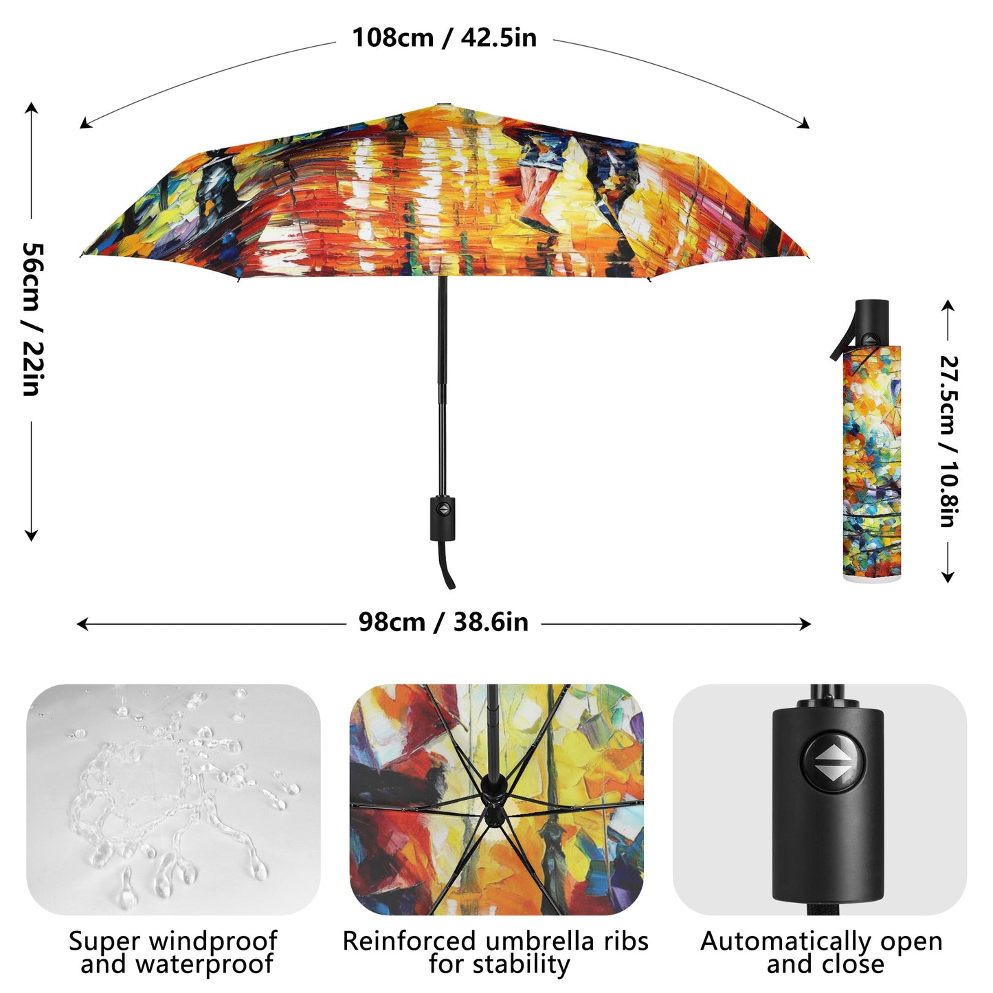 Lightweight Auto Open & Close Umbrella Printing Outside-Afremov