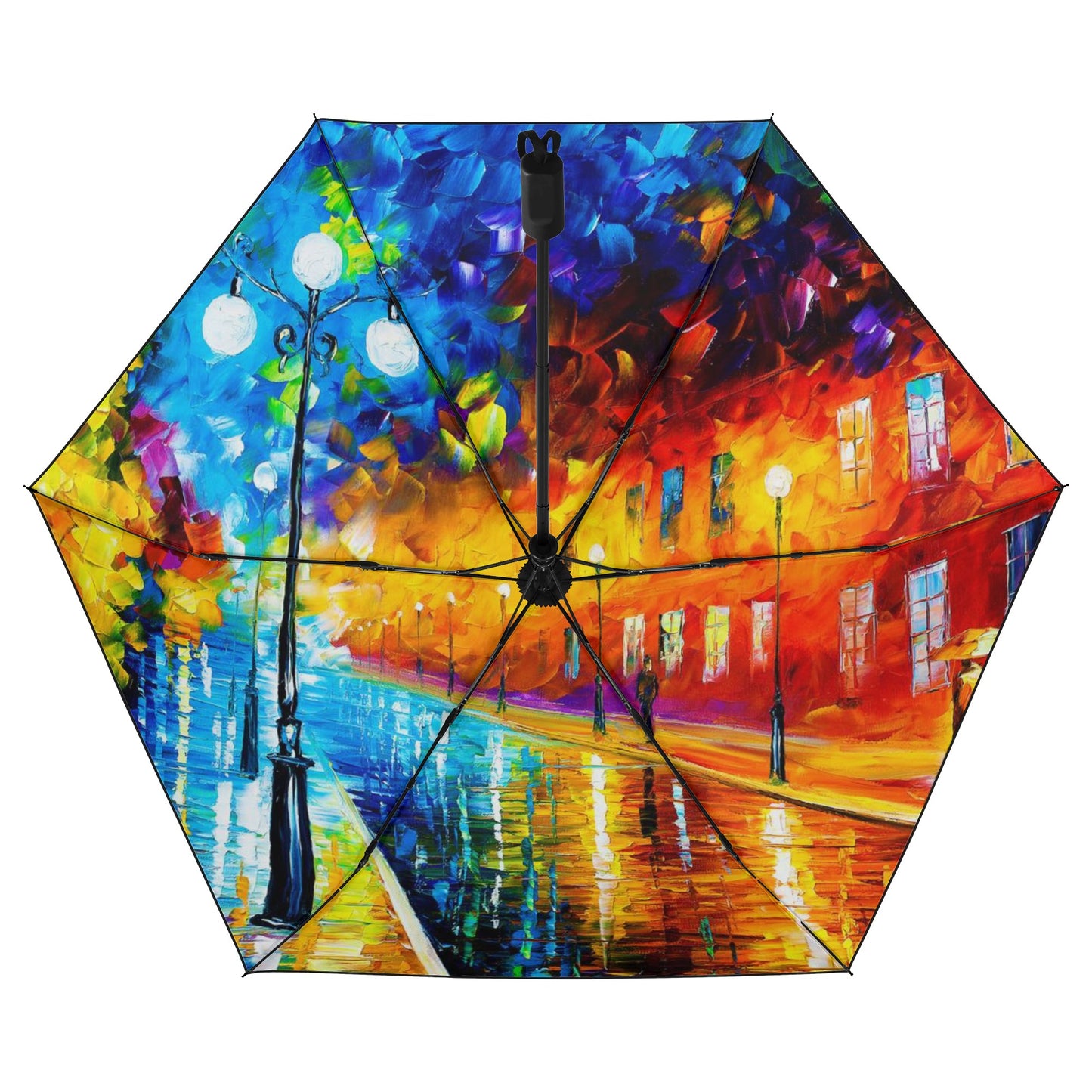 Manual Folding Umbrella Printing Inside Afremov BLUE LIGHTS AT NIGHT