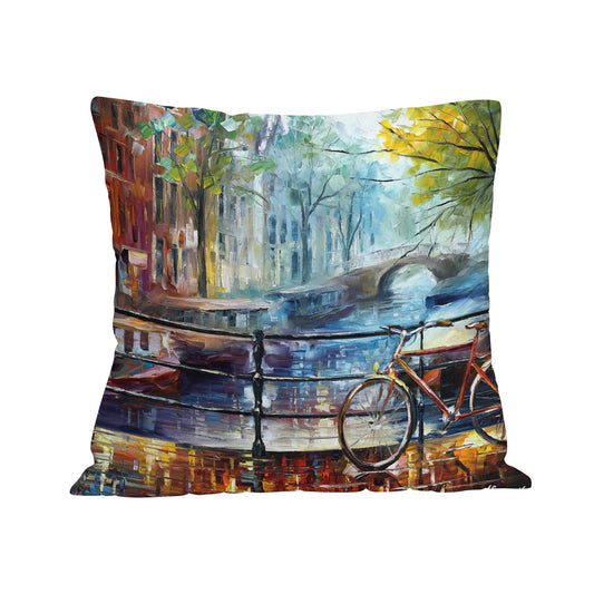 Pillow Cover Afremov BICYCLE IN AMSTERDAM