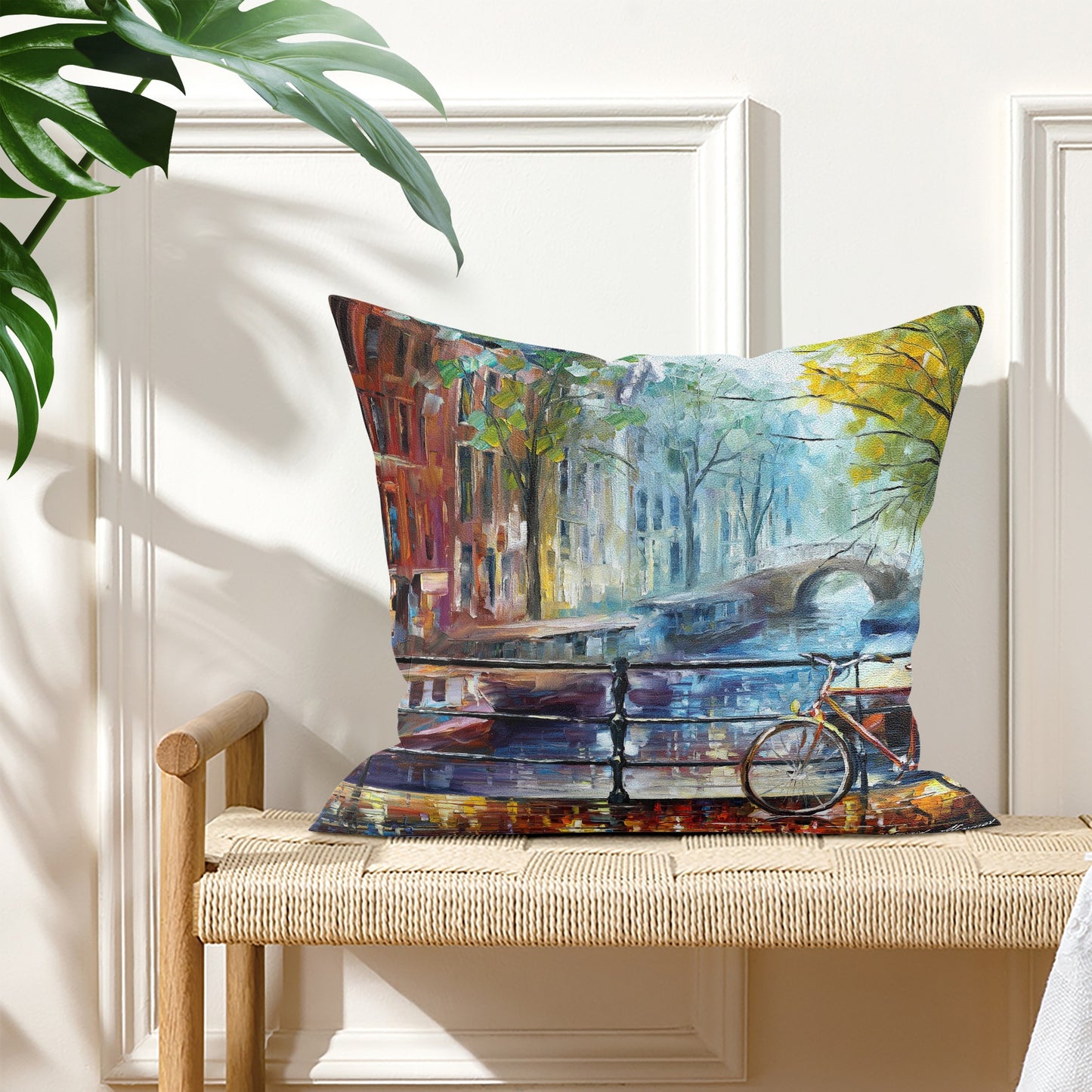 Double Side Printing Pillow Cover Afremov BICYCLE IN AMSTERDAM