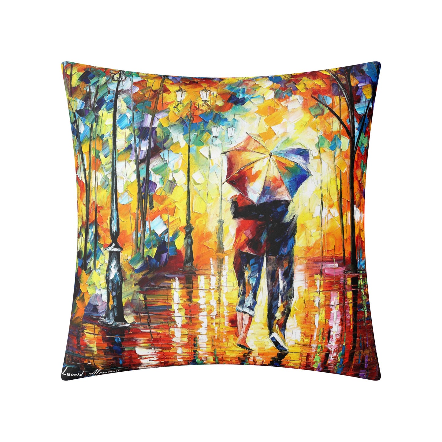 Double Side Printing Pillow Cover Afremov COUPLE UNDER ONE UMBRELLA
