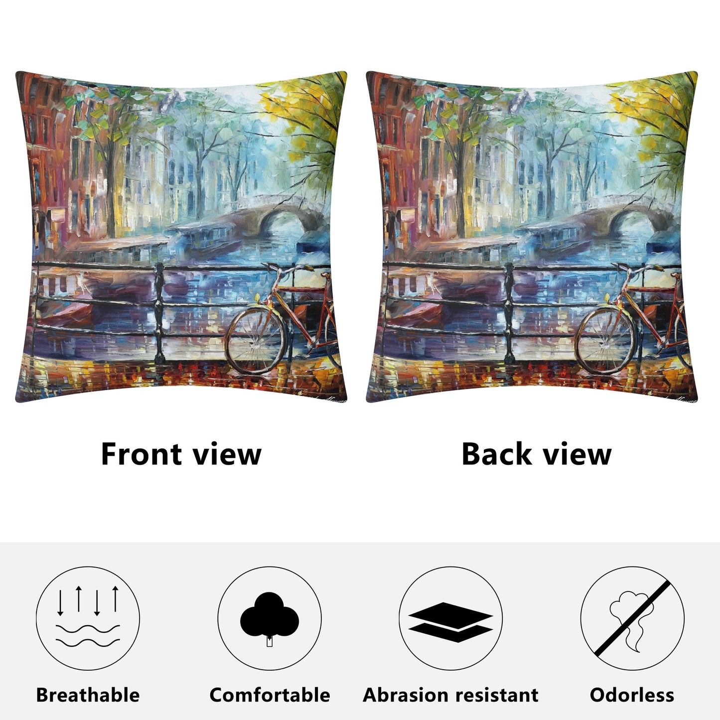 Double Side Printing Pillow Cover Afremov BICYCLE IN AMSTERDAM