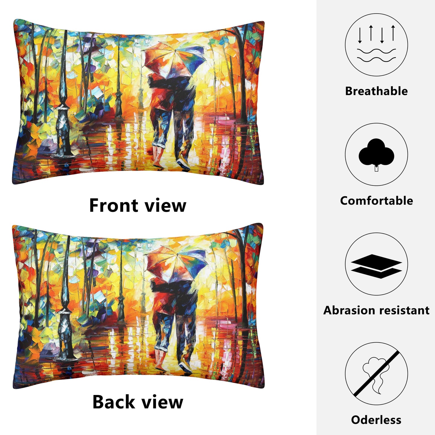 Double Side Printing Rectangular Pillow Cover Afremov COUPLE UNDER ONE UMBRELLA