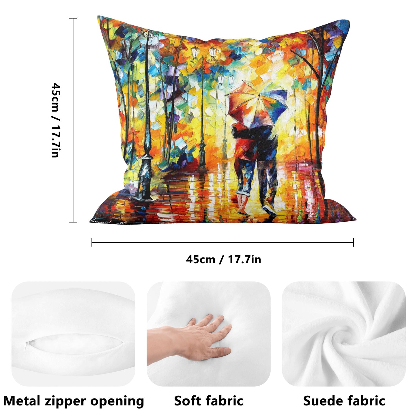 Double Side Printing Pillow Cover Afremov COUPLE UNDER ONE UMBRELLA