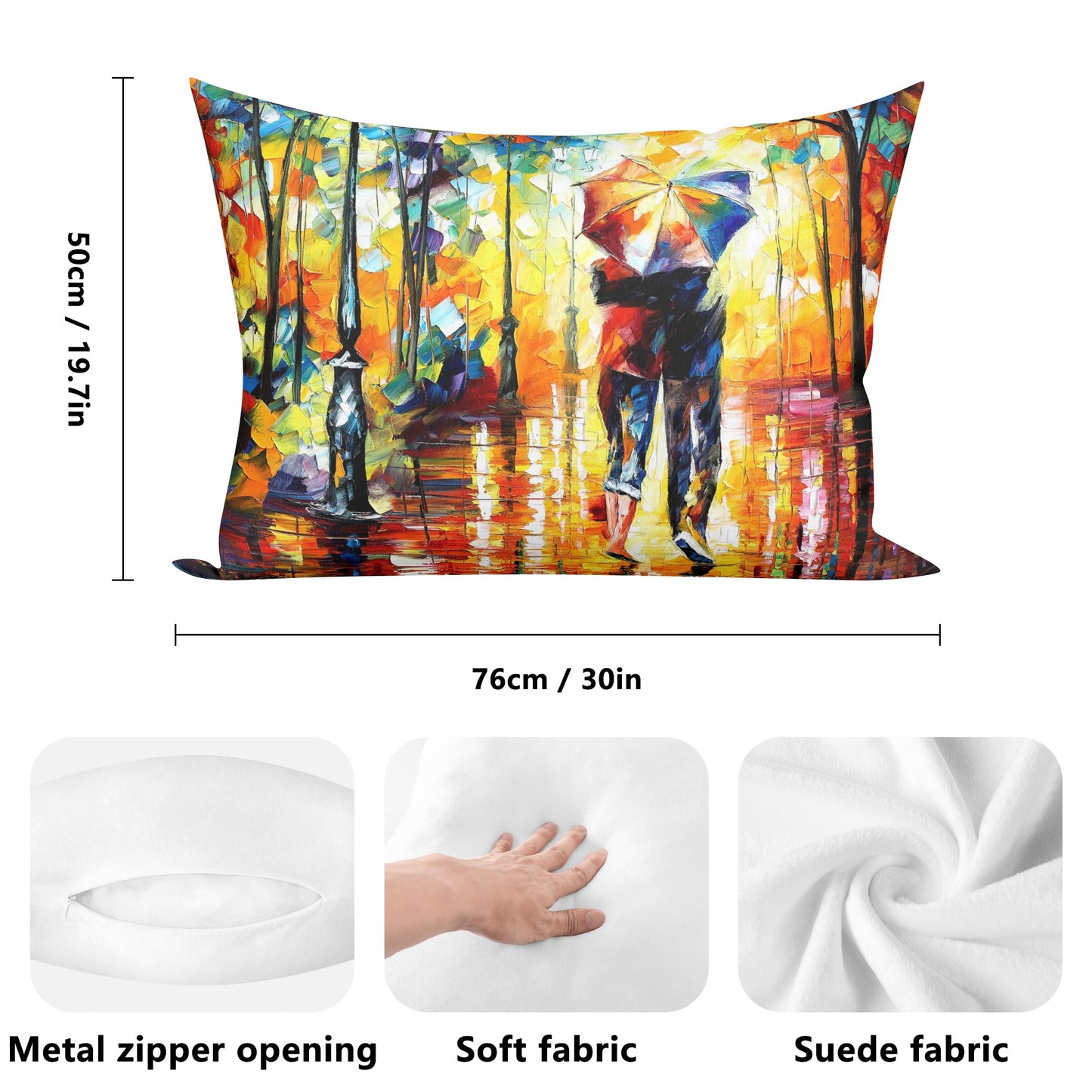 Double Side Printing Rectangular Pillow Cover Afremov COUPLE UNDER ONE UMBRELLA