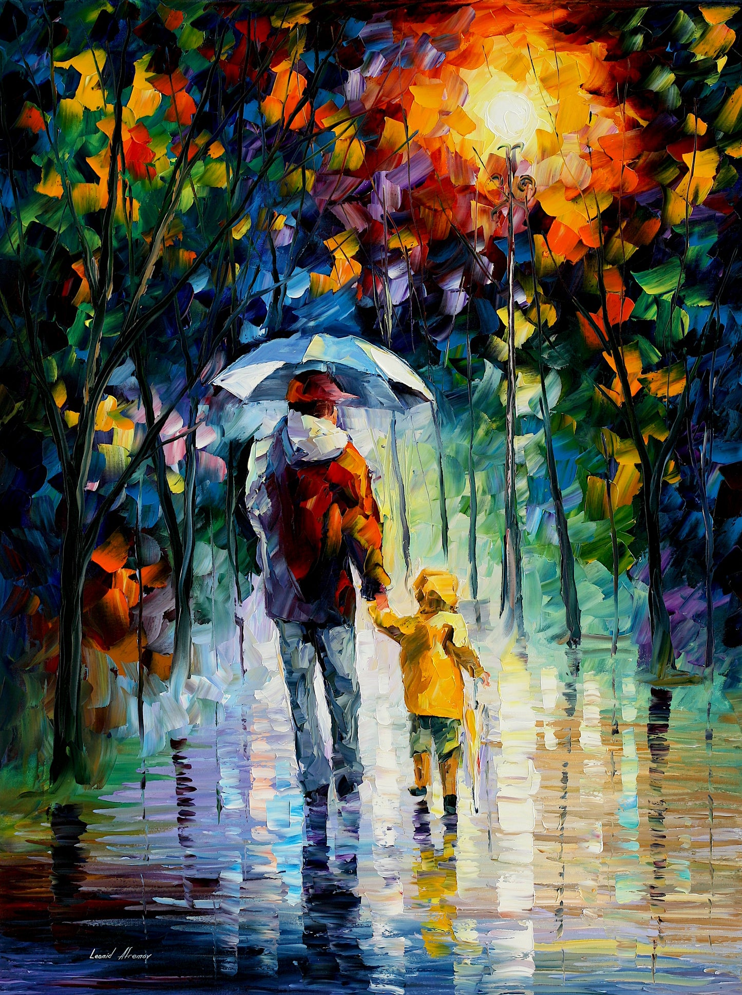 Leonid Afremov RAINY WALK WITH DADDY Paint By Numbers Full Kit