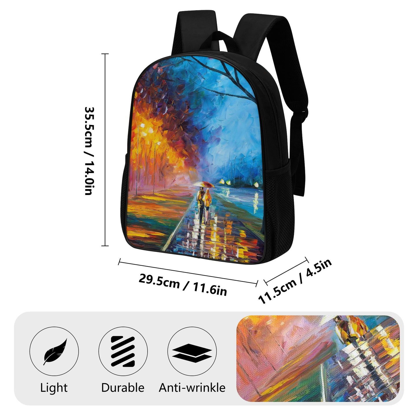 14 Inch Nylon Backpack Afremov ALLEY BY THE LAKE