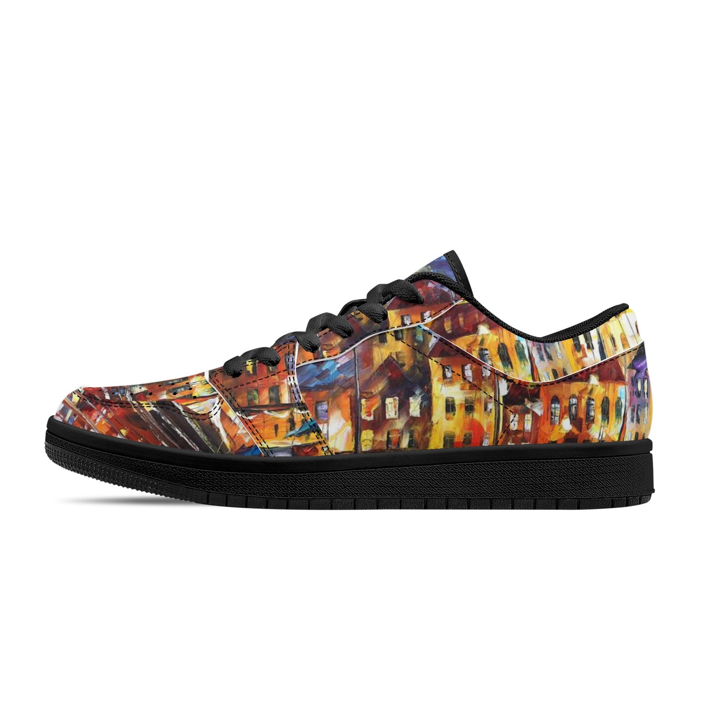 Men's Black Low Top Leather Sneakers Afremov QUIET TOWN