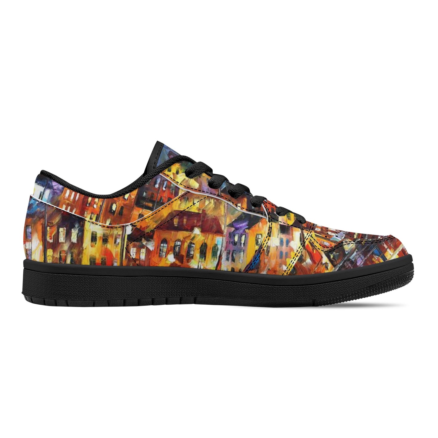 Men's Black Low Top Leather Sneakers Afremov QUIET TOWN