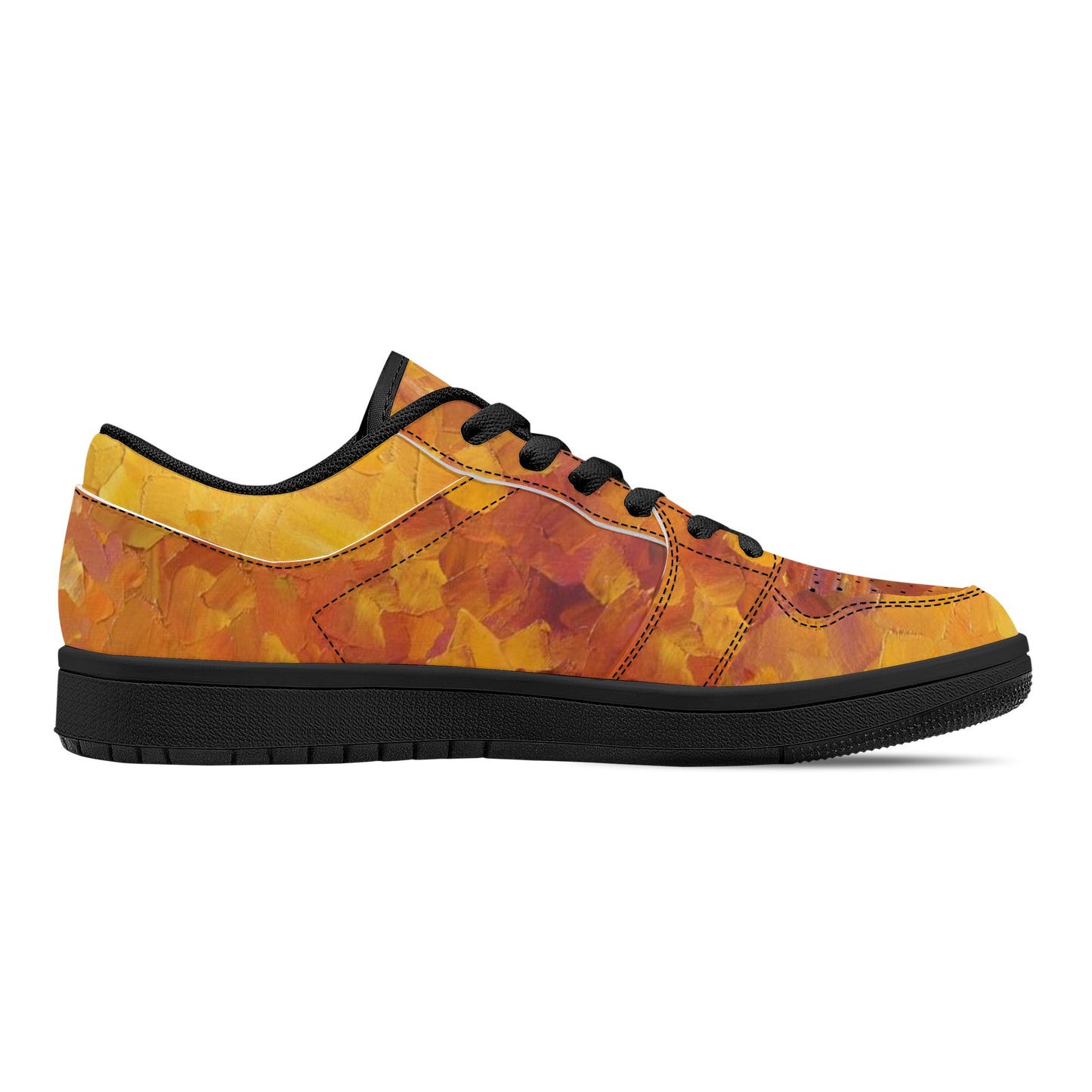 Men's Black Low Top Leather Sneakers Afremov ORANGE FOG