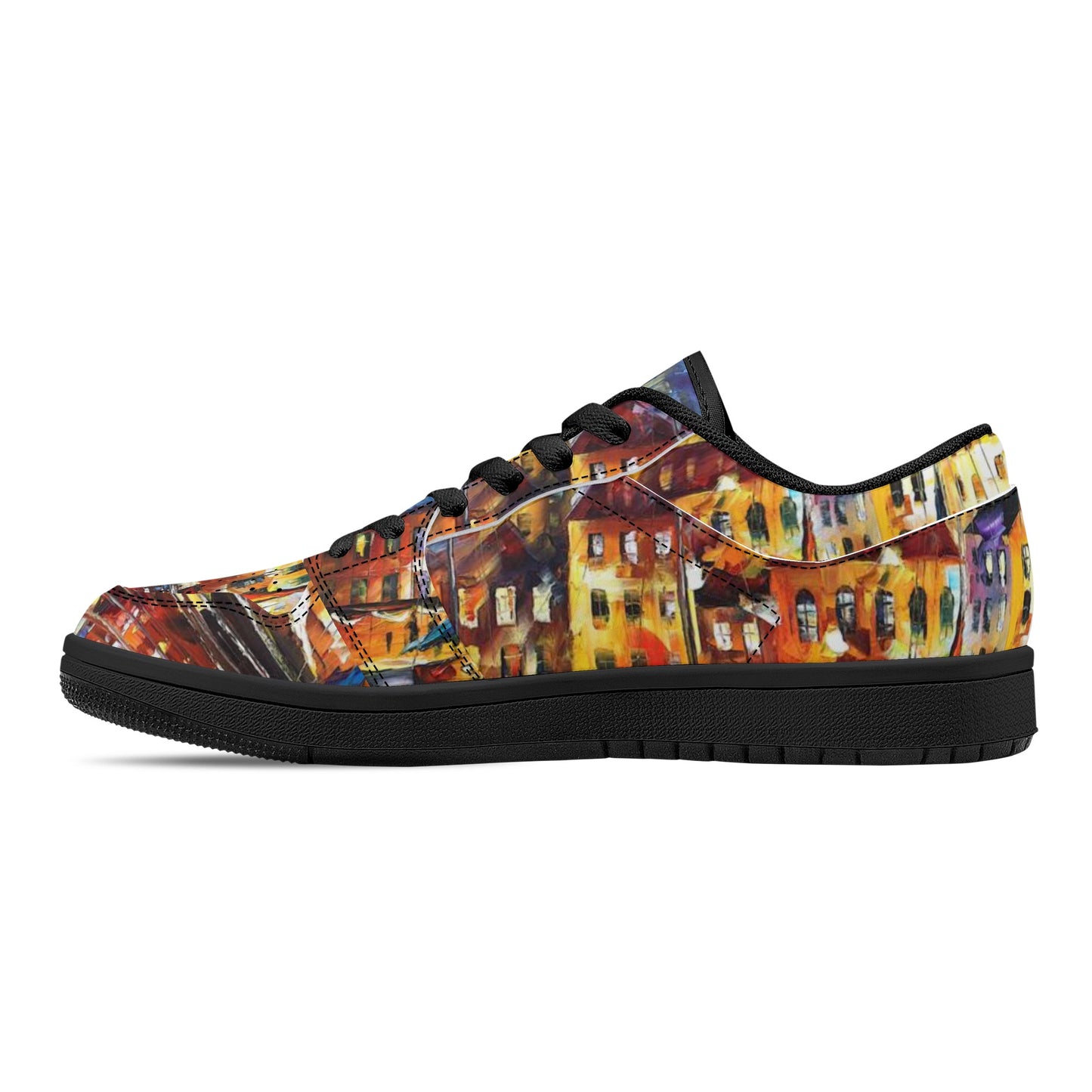 Men's Black Low Top Leather Sneakers Afremov QUIET TOWN