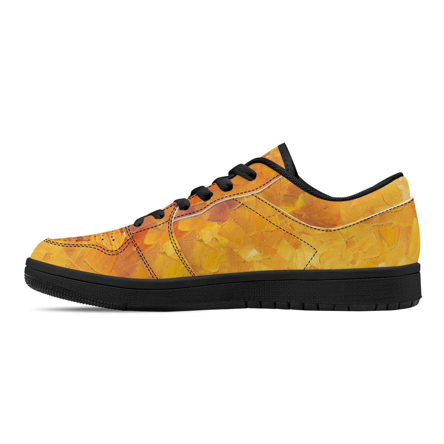 Men's Black Low Top Leather Sneakers Afremov ORANGE FOG