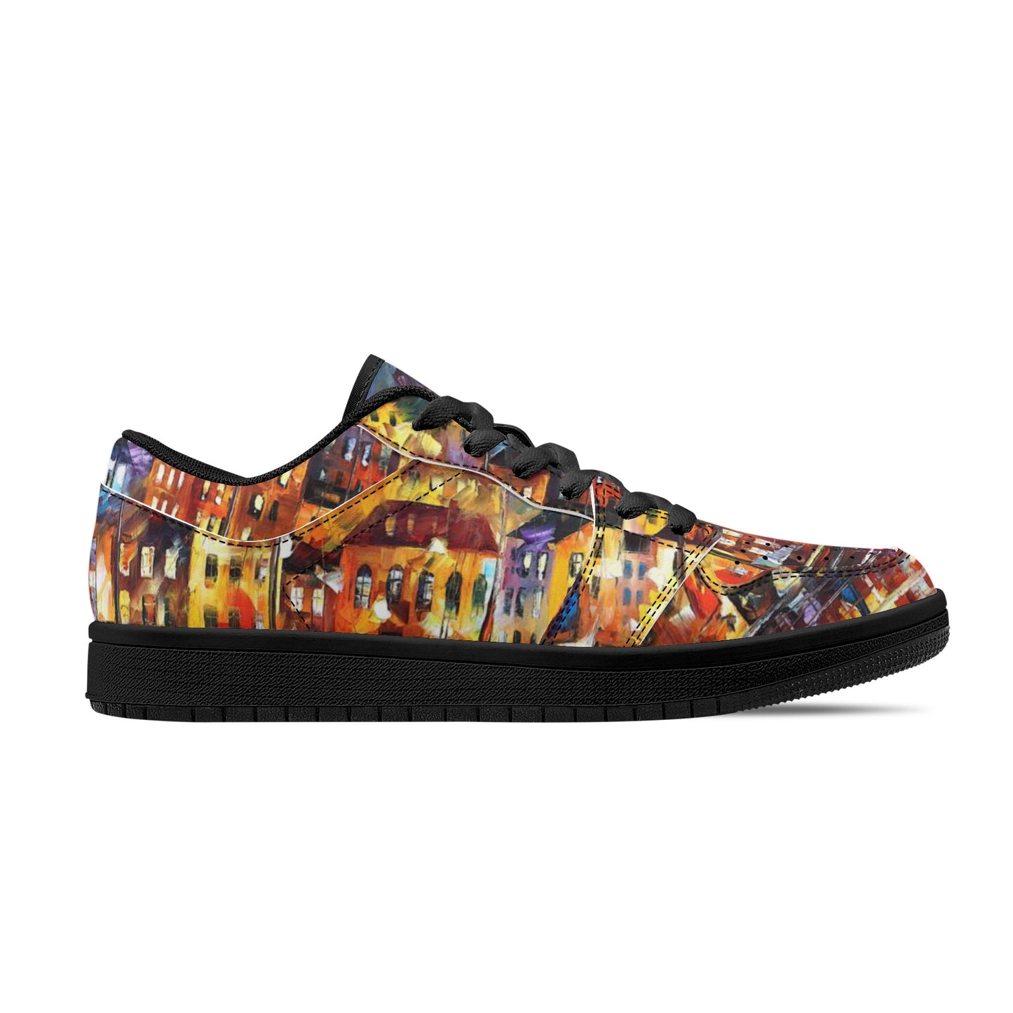 Men's Black Low Top Leather Sneakers Afremov QUIET TOWN