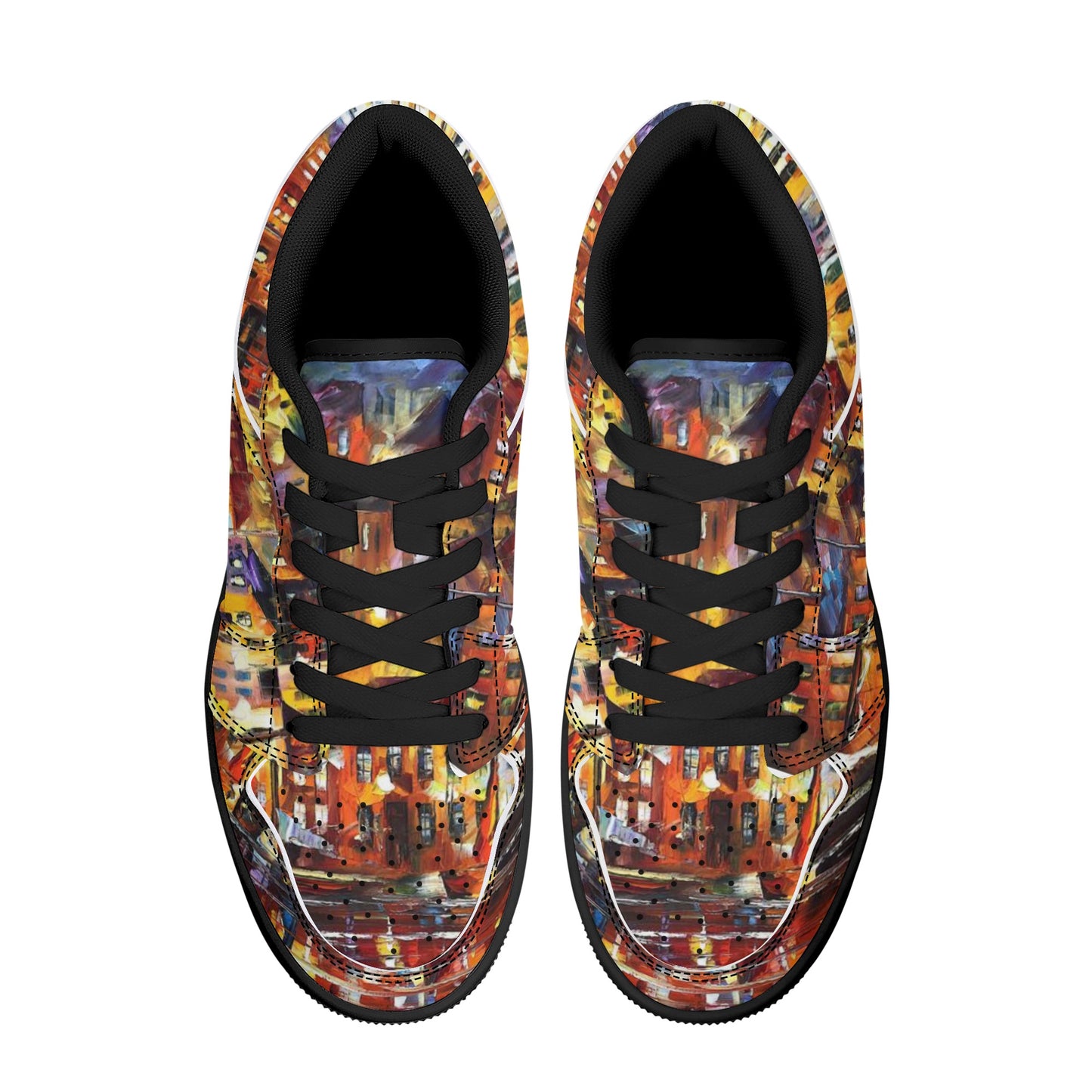 Men's Black Low Top Leather Sneakers Afremov QUIET TOWN