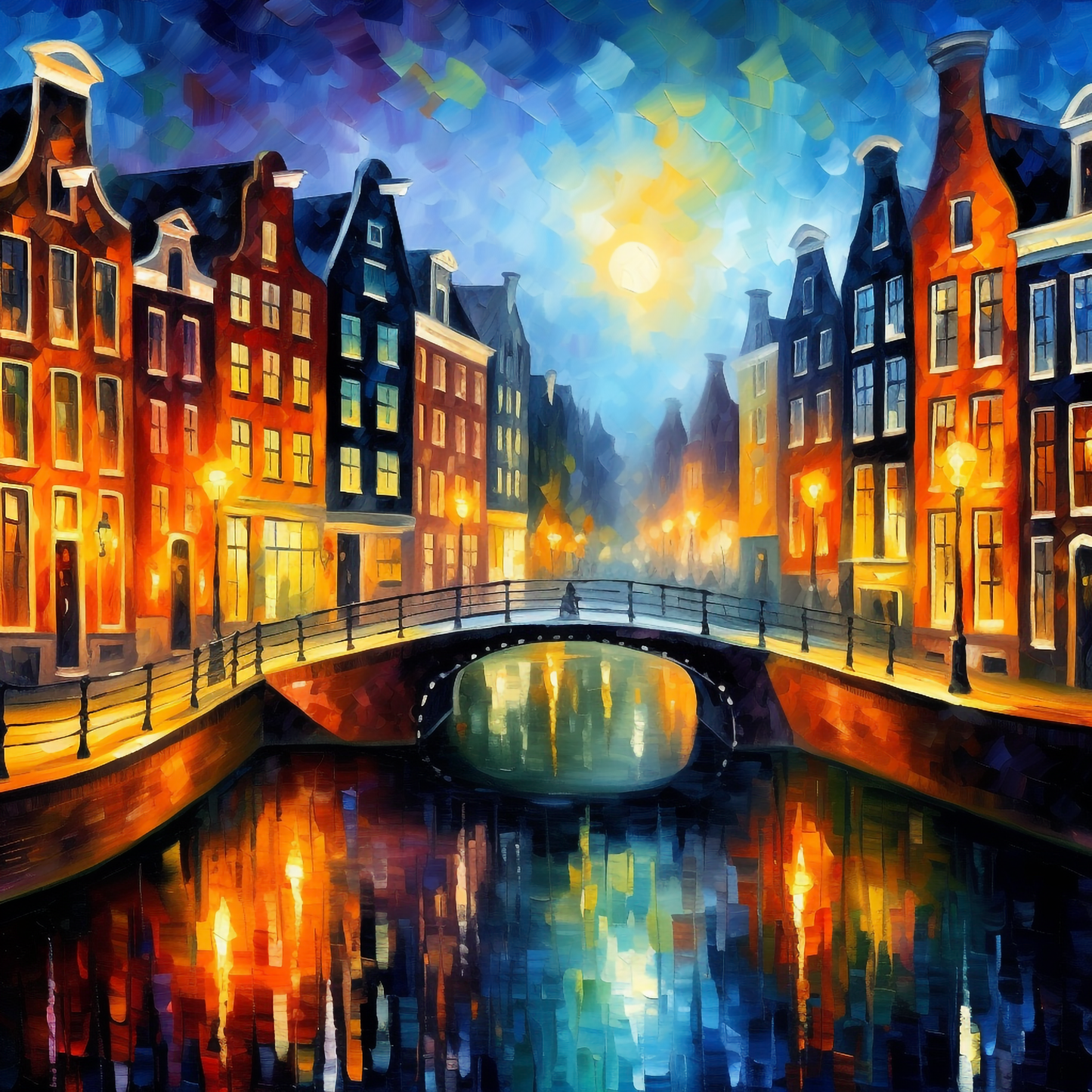 Amsterdam Ai Leonid Afremov Painting 16x16in Frameless