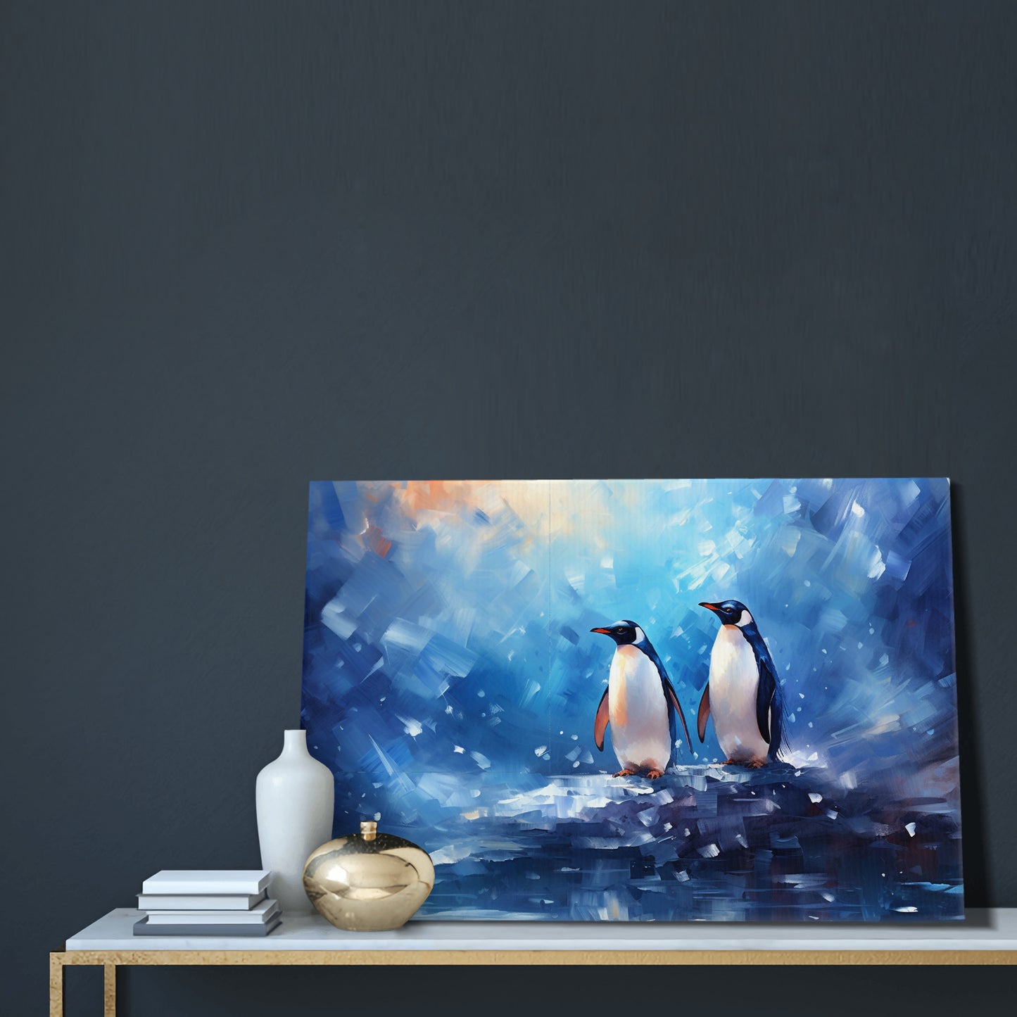 Blue Antarctica Penguins AI by Leonid Afremov 16x24in