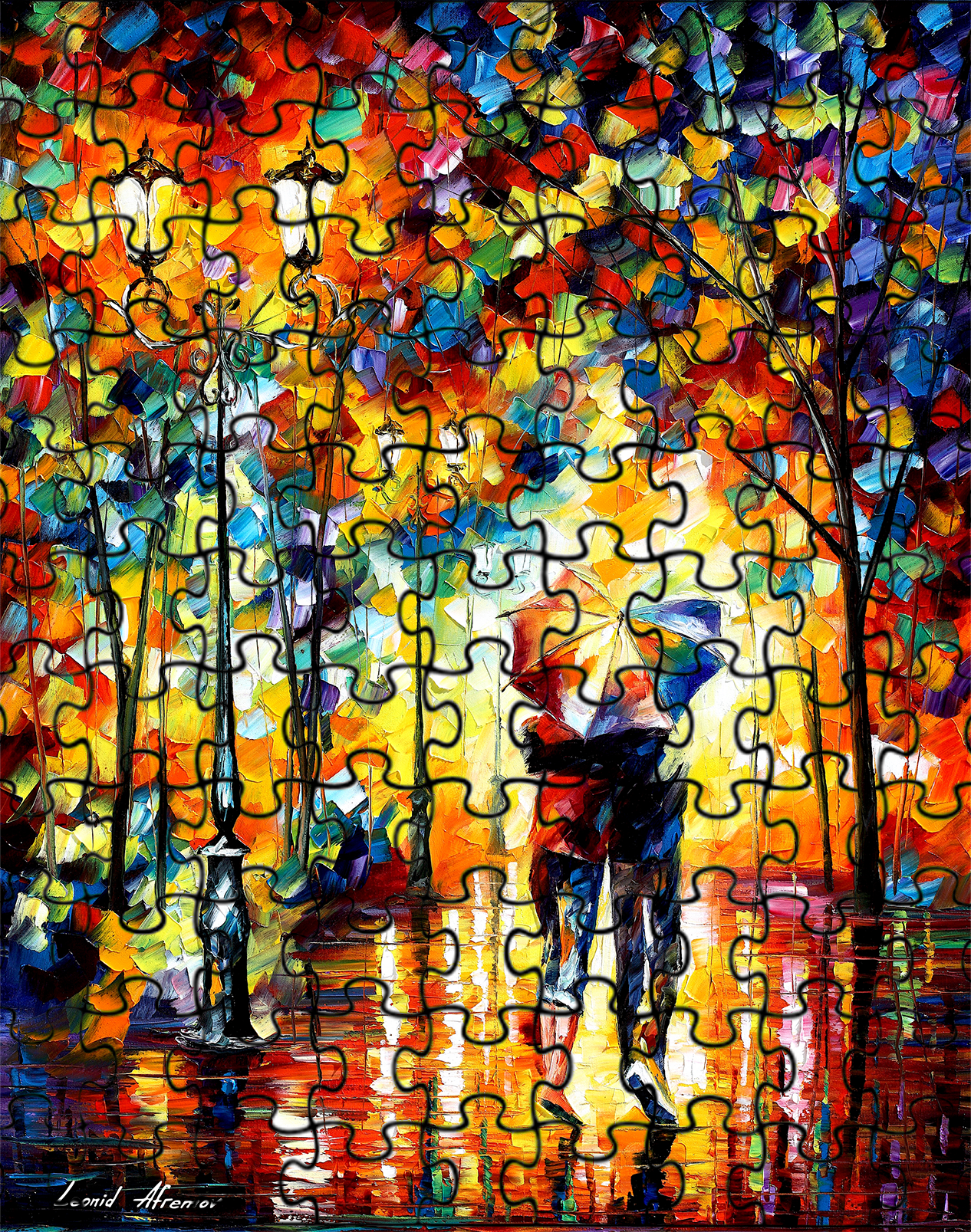 Leonid Afremov couple under one umbrella  Puzzle Painting