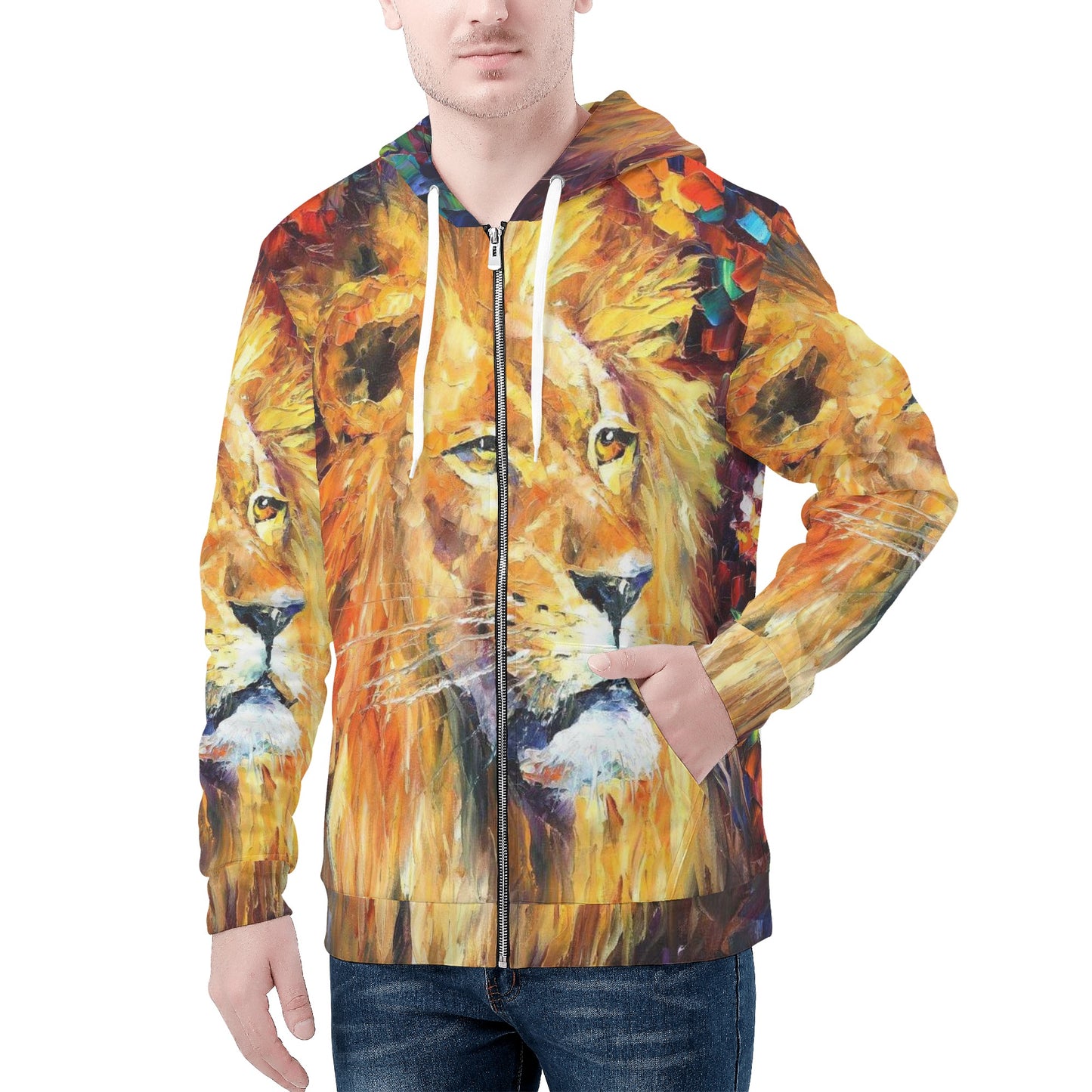 A LION Men's All Over Print Zip Hoodie