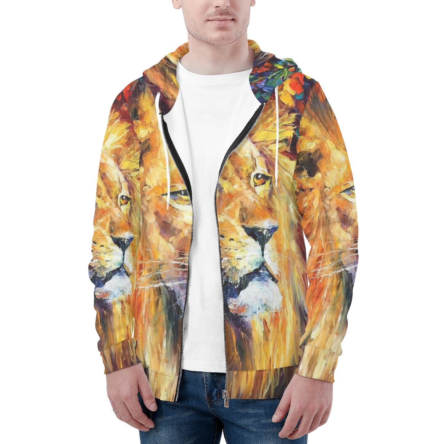 A LION Men's All Over Print Zip Hoodie