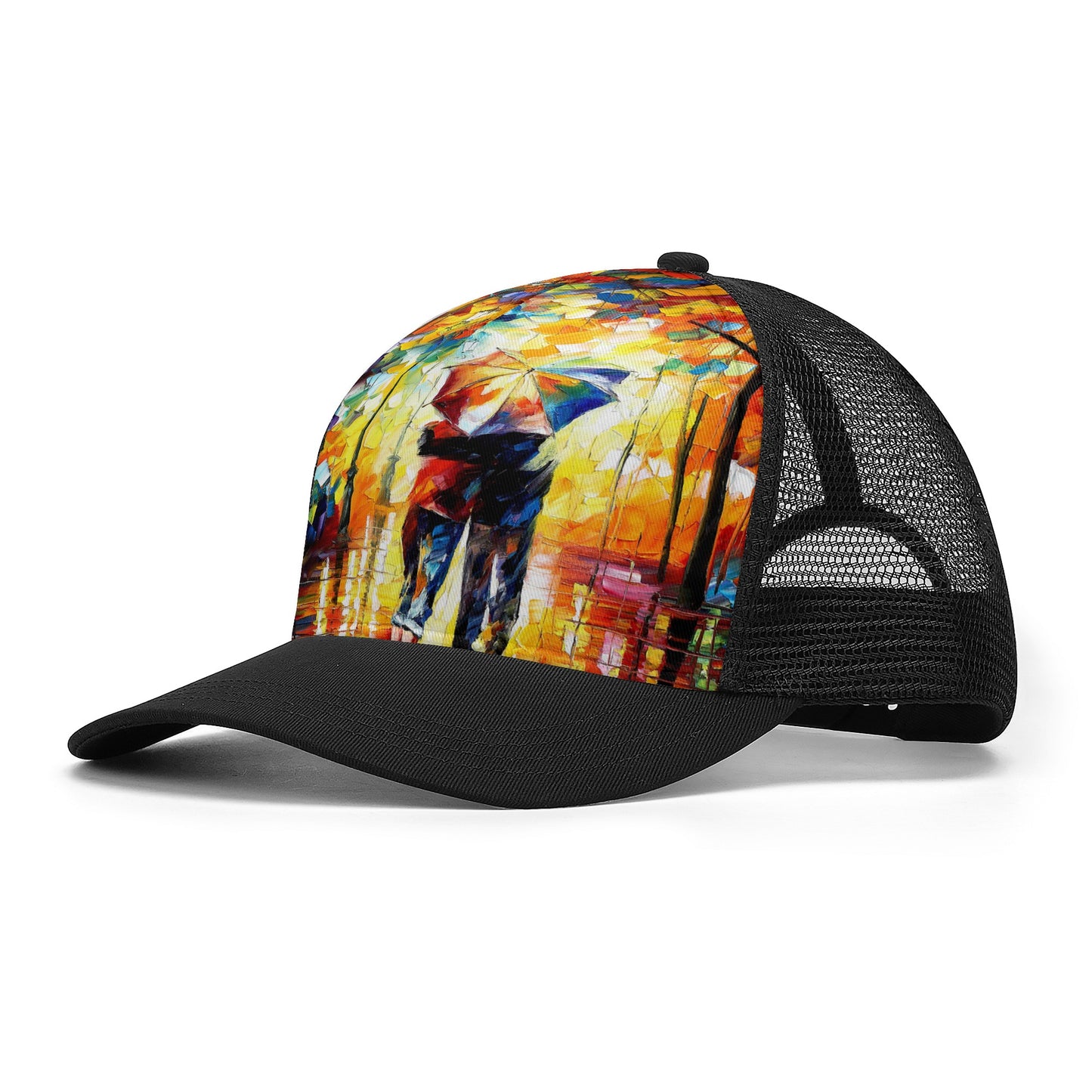 Front Printing Mesh Baseball Caps Afremov Couple Under One Umbrella