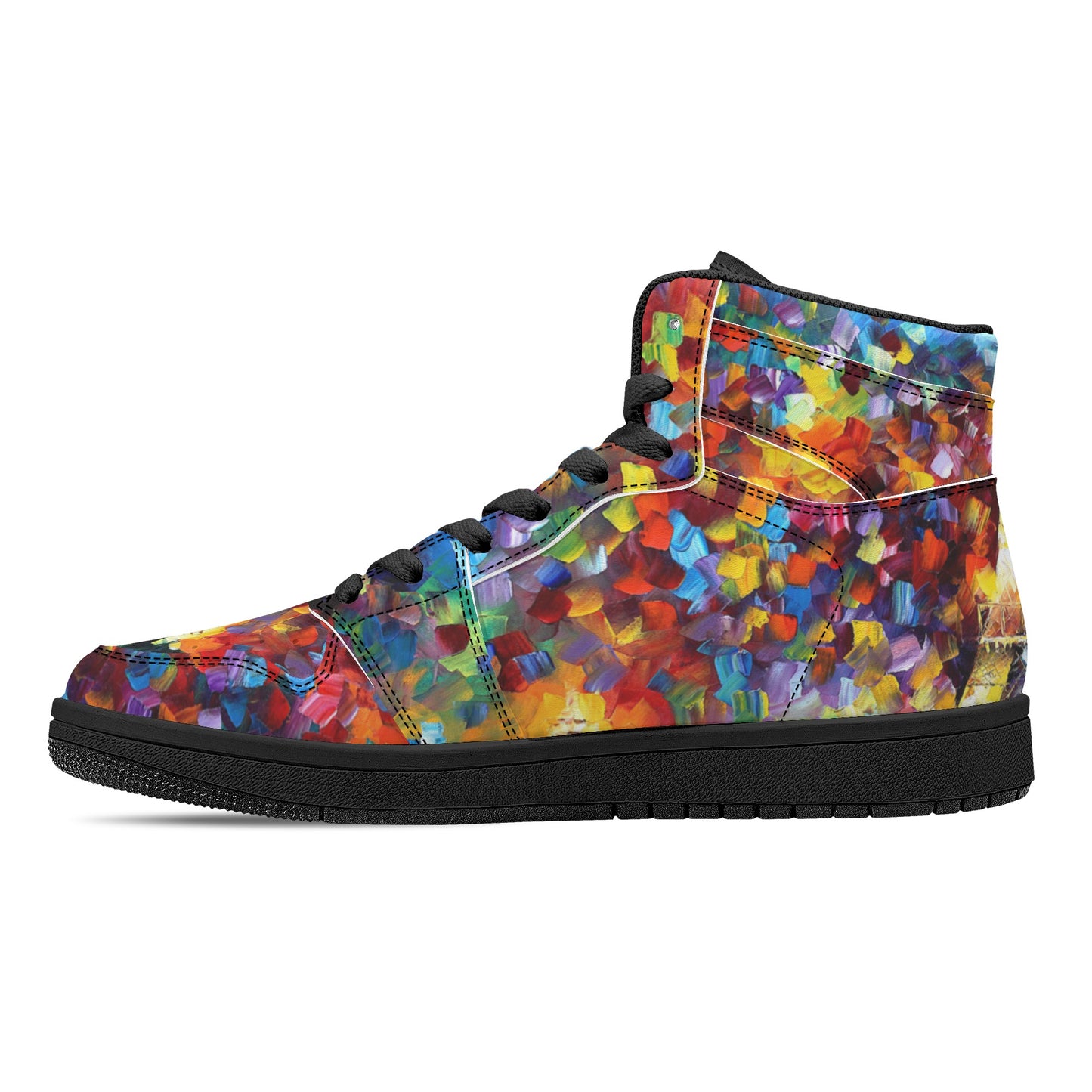 Women's Black High Top Leather Sneakers Afremov PARIS OF MY DREAM