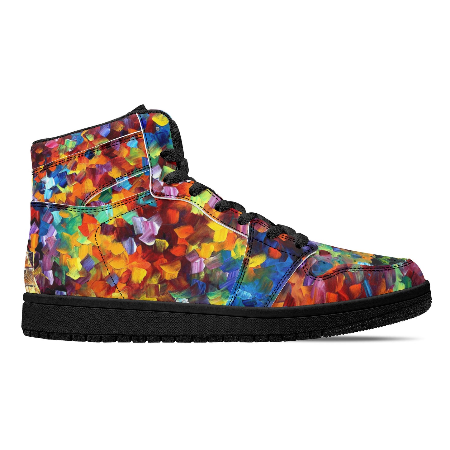 Women's Black High Top Leather Sneakers Afremov PARIS OF MY DREAM