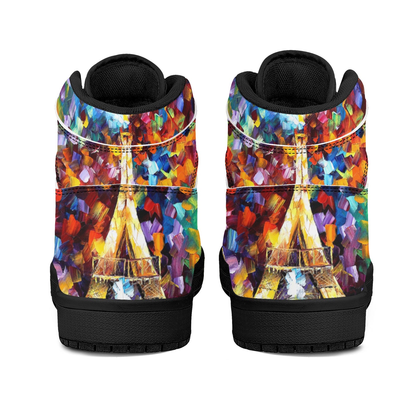 Women's Black High Top Leather Sneakers Afremov PARIS OF MY DREAM