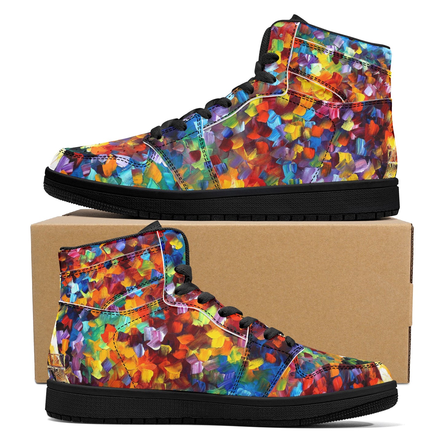 Women's Black High Top Leather Sneakers Afremov PARIS OF MY DREAM