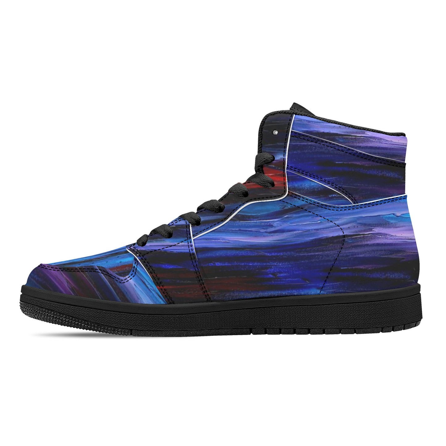 Women's Black High Top Leather Sneakers Afremov Night Sea