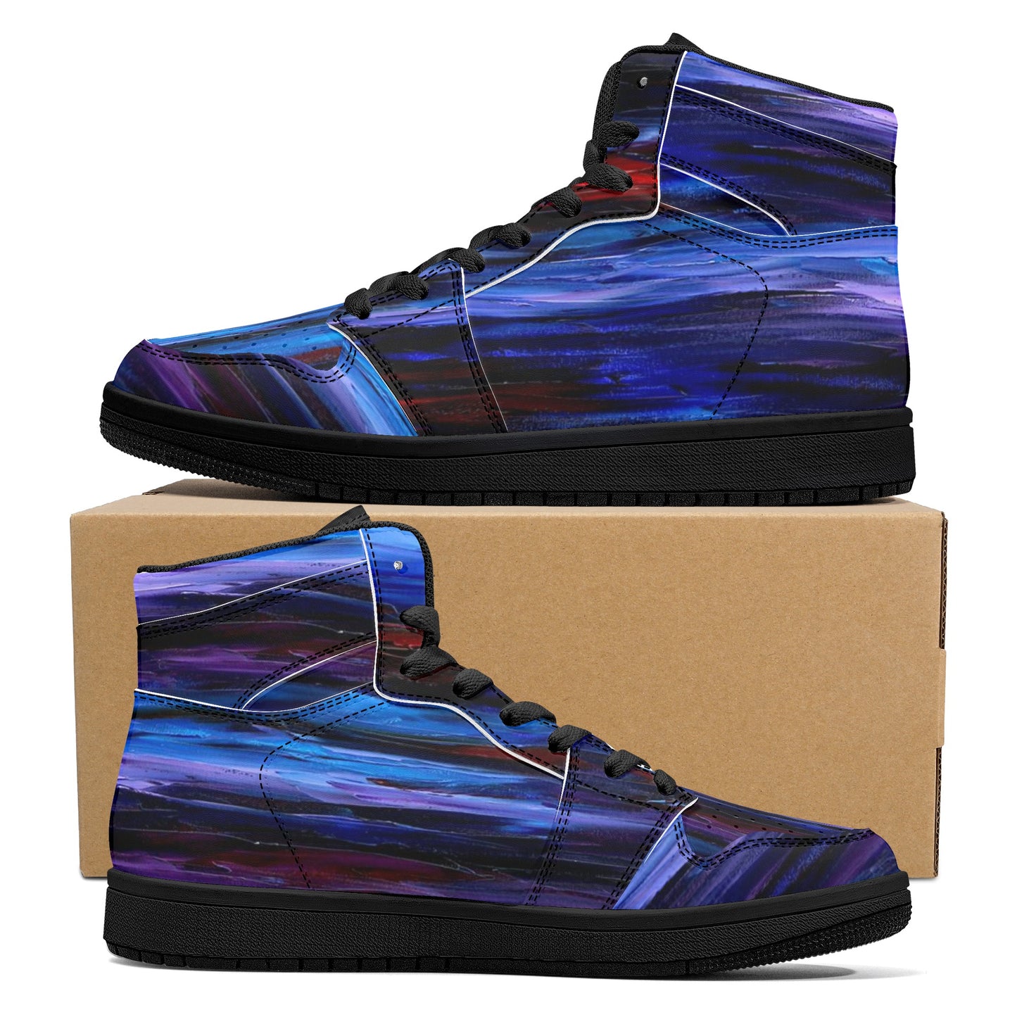 Women's Black High Top Leather Sneakers Afremov Night Sea