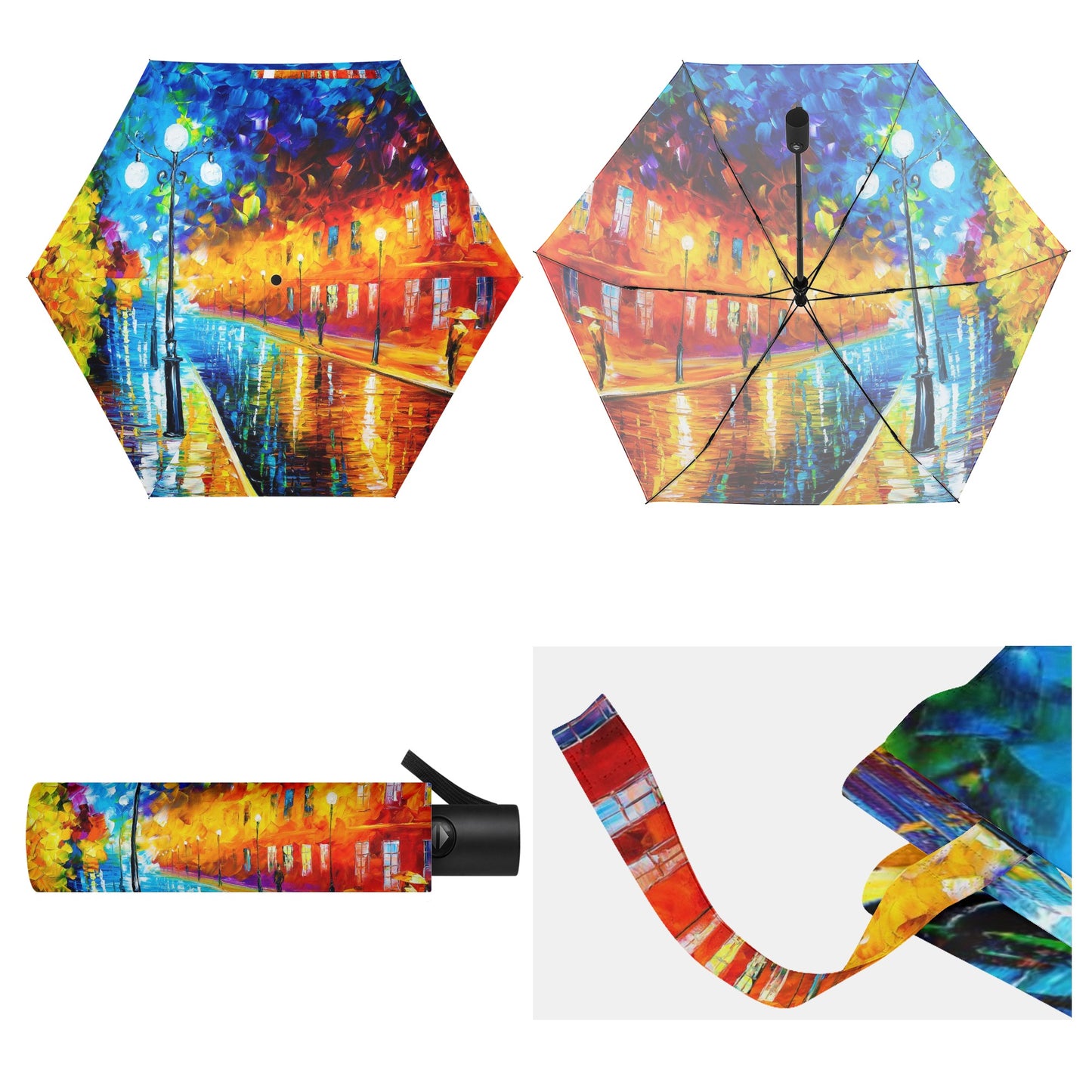 Lightweight Auto Open & Close Umbrella Printing Outside Afremov BLUE LIGHTS AT NIGHT