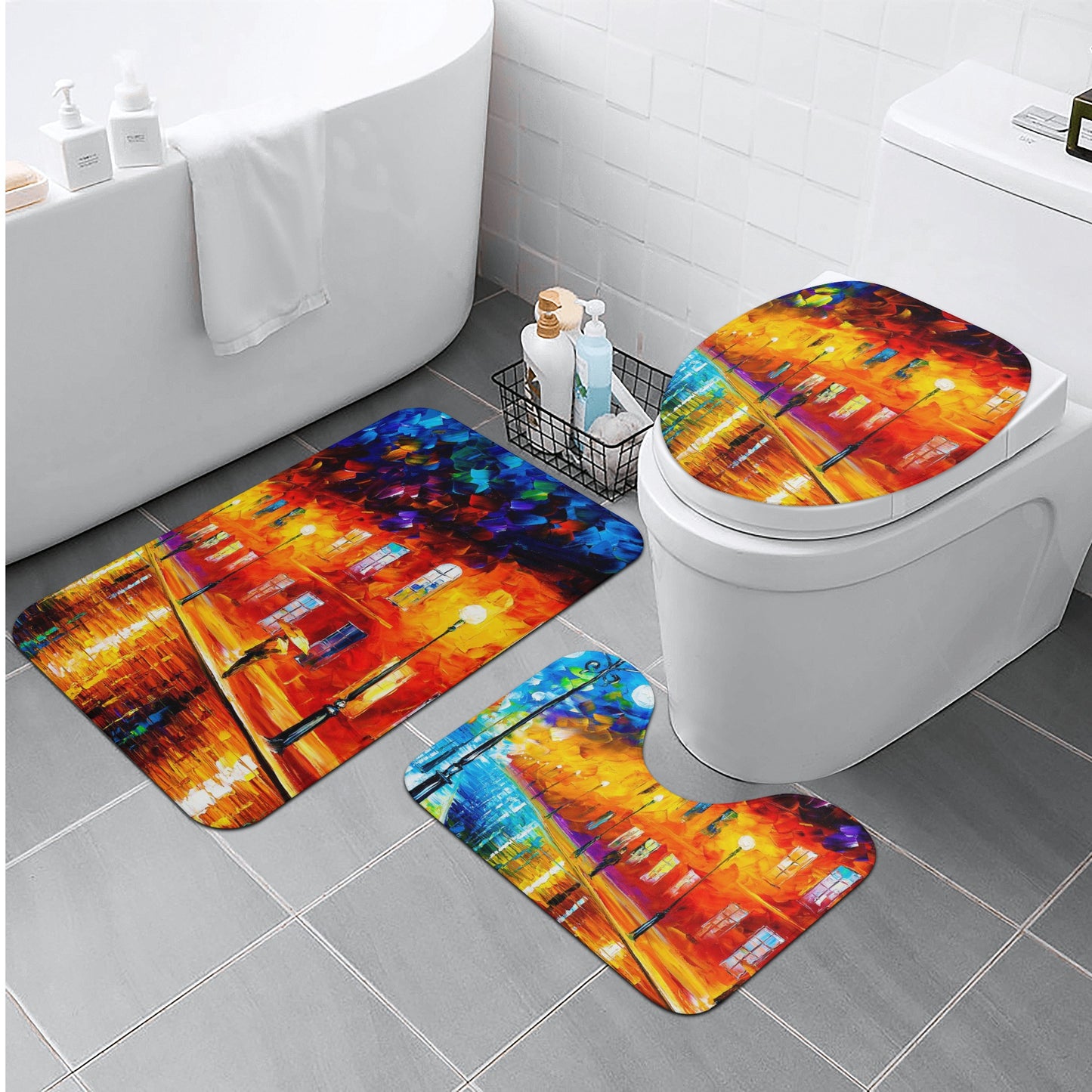 Bath Room Toilet Set Afremov BLUE LIGHTS AT NIGHT