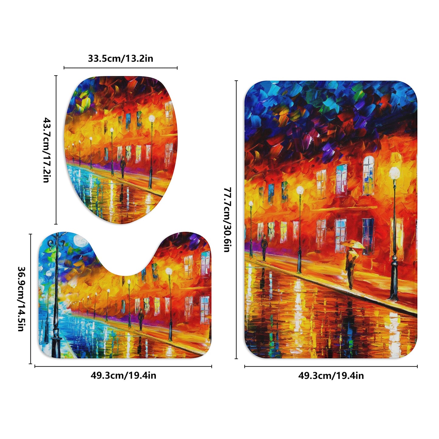 Bath Room Toilet Set Afremov BLUE LIGHTS AT NIGHT