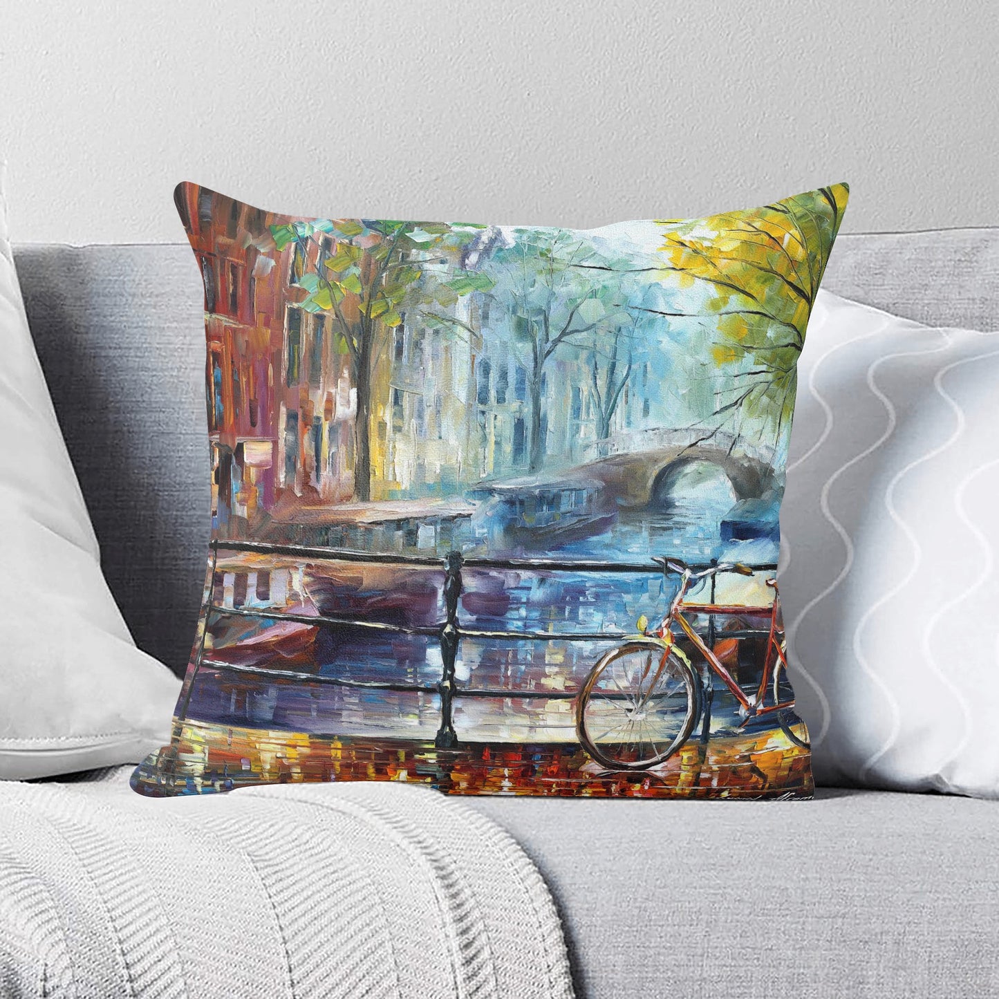 Double Side Printing Pillow Cover Afremov BICYCLE IN AMSTERDAM