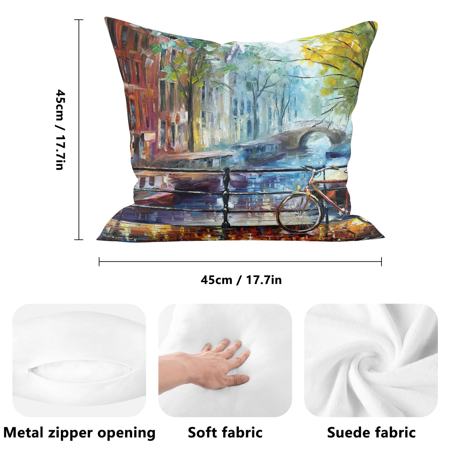 Double Side Printing Pillow Cover Afremov BICYCLE IN AMSTERDAM