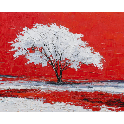 WHITE TREE ON RED FIELD